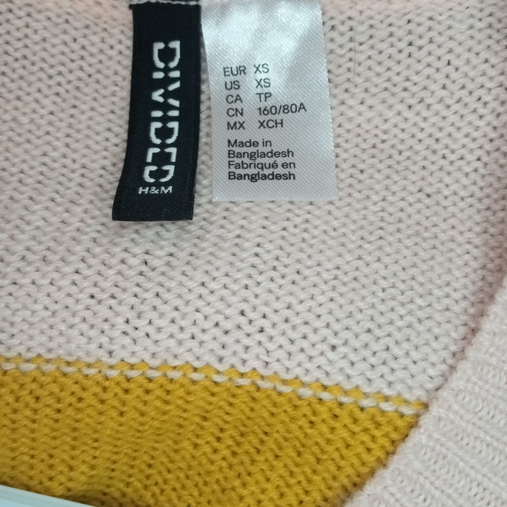 H&M Divided Colorblock Striped Crewneck Sweater Pink Yellow Blue Maroon  Small - Picture 6 of 7